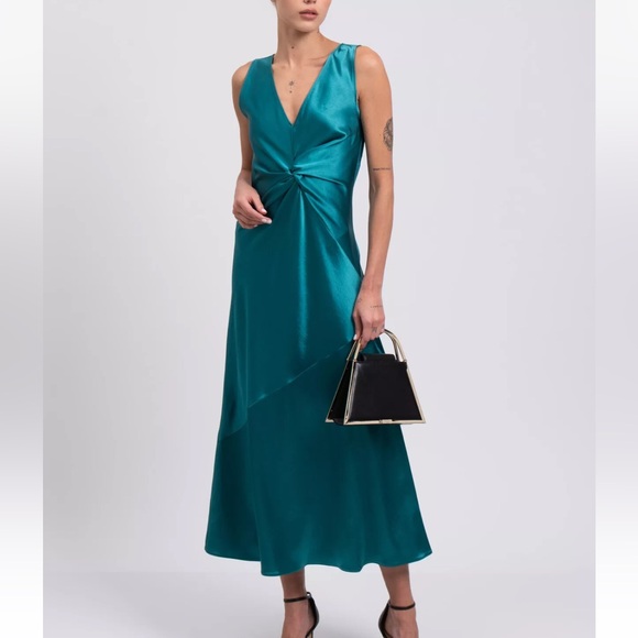 Pinko Dresses & Skirts - Anthro Pinko $378 Green Satin Twist  Midi Bias Cut Slip Dress Size 38 US 2 XS